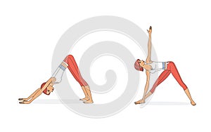 Asanas yoga pose women. Isolated on white background