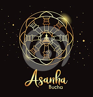 Asanha Bucha day, Important Buddhist Day, with Thammachak gold design