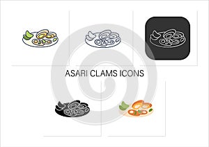 Asari clams icons set