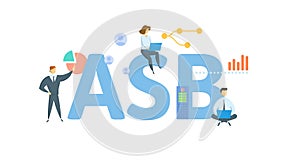 ASB, Auditing Standards Board. Concept with keyword, people and icons. Flat vector illustration. Isolated on white.