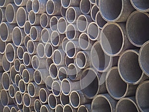 Asbestos cement pipes used for drainage construction. Texture for background.