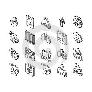 Asbestos Material And Problem isometric icons set vector