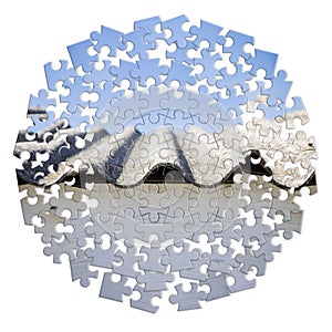 Asbestos removal - concept image in circular jigsaw puzzle shap photo