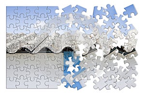 Asbestos removal concept image - Image in puzzle shape photo