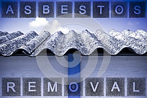 Asbestos removal concept image with text photo