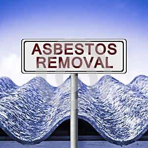 Asbestos removal concept image with text written on a placard photo