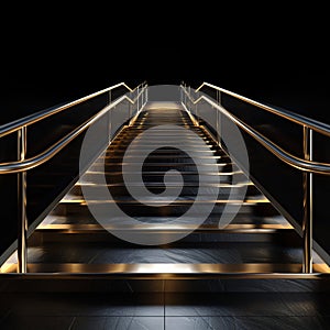 Ascend to Luxury: Stairway Illuminated by Golden Lights. Generative ai