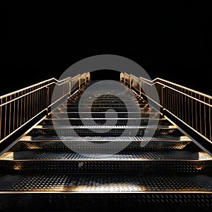 Ascend to Luxury: Stairway Illuminated by Golden Lights. Generative ai