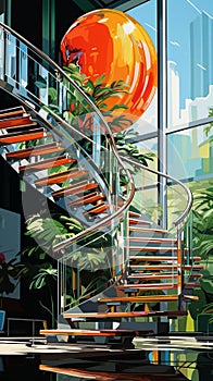 Ascend to Success: A Vibrant Abstract Staircase in a Modern Oasis