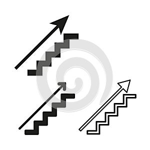 Ascending arrow staircase icons set. Success progression concept. Minimalist growth steps. Vector illustration. EPS 10.