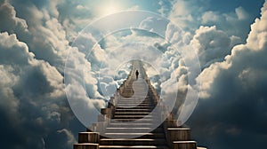 Ascending Beyond Horizons: Ethereal Illustration of a Staircase Reaching Towards the Heavenly Skies