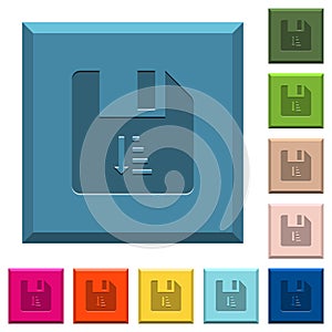 Ascending file sort engraved icons on edged square buttons