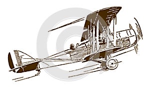 Ascending historical single-engine biplane