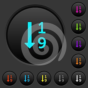 Ascending numbered list dark push buttons with color icons