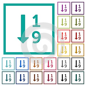 Ascending numbered list flat color icons with quadrant frames