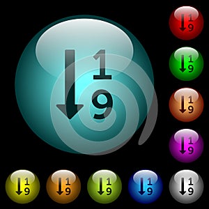 Ascending numbered list icons in color illuminated glass buttons