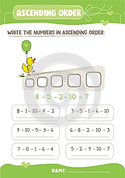 Ascending order sheet / Math sheet for primary school