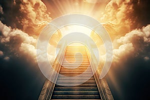 Ascending Stairs to the Sun: A Heavenly Journey of Faith and Wonder in the Radiant Light. created with Generative AI