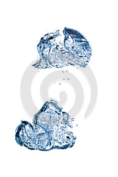 Ascending underwater bubbles isolated on white background
