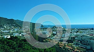 Ascending view of Tenerife Island. Aerial View of Playa De Las Americas, Tenerife