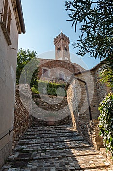 Ascent to the bell tower in Santarcangelo di Romagna, Italy