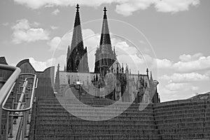 Ascent to the Philharmonie, cathedral in the background. photo