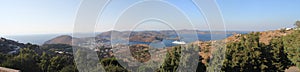 Patmos in Greence landscape blue sky panoramic photo