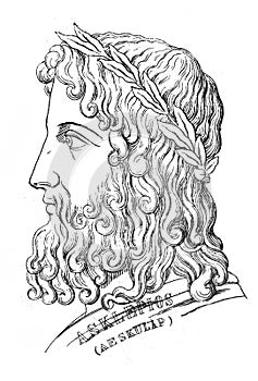 Asclepius, the ancient hero of medecine in the old book The History of Medecine, by S. Kovner, 1878, Kiev