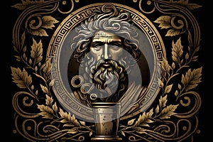 Asclepius Greek Mythology God Black Gold Vase by Generative AI