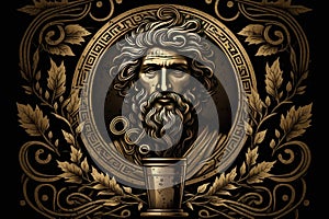 Asclepius Greek Mythology God Black Gold Vase by Generative AI photo
