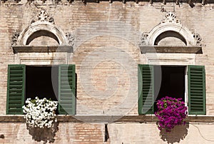 Ascoli Piceno (Italy): Piazza del Popolo, windows
