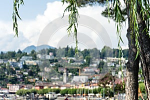 Ascona historic mediterranean city view at the Lake Maggiore near Locarno in the canton of Ticino in Switzerland