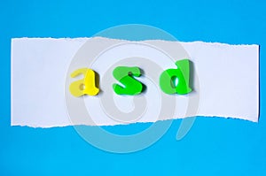 ASD word made of colored letters. World autism awareness day