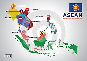 ASEAN Association of Southeast Asian Nations Map Illustration