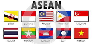 ASEAN. Association of Southeast Asian Nations, member flags
