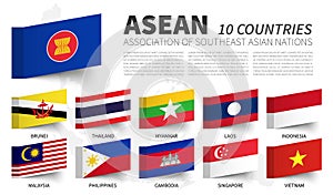ASEAN . Association of Southeast Asian Nations . and membership flags . Sticky note design . Vector