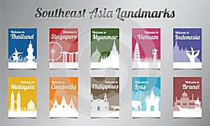 ASEAN famous landmark in silhouette design with multi color style brochure set