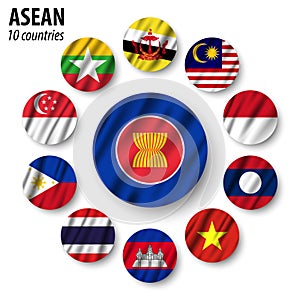 ASEAN flag  Association of Southeast Asian Nations  and membership . Waving fabric design . Vector