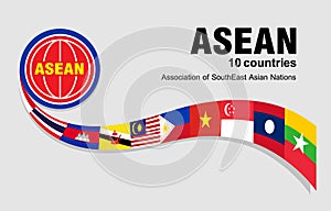 ASEAN Flags Ribbon , AEC Asean Economics Community Flags10 Countries , ASEAN Flags Waving  Vector Illustration .