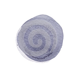 Ash cool gray watercolor circle isolated on white background. Wenge, taupe colors round shape with watercolour stains