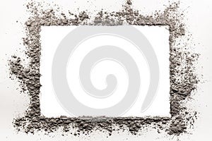 Ash, dirt, dust, sand frame on a white background