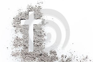 Ash wednesday cross, crucifix made of ash. Holiday, concept background photo