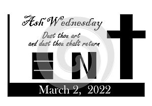 Ash wednesday sign with date for ash wednesday in 2022