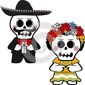 Ashamed mexican kid skull cartoon couple