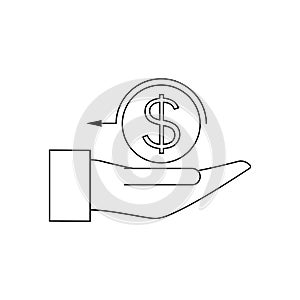 Ð¡ashback icon, return money, cash back rebate. Line and outline vector illustration, symbol on white background.