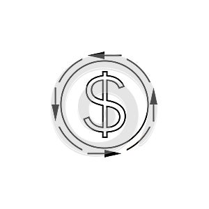 Ð¡ashback icon, return money, cash back rebate. Line and outline vector illustration, symbol on white background.