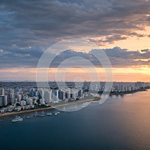 Ashdod city has a beautiful panoramic aerial view from the sea showing it modern...