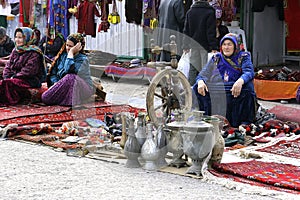 Ashgabat, Turkmenistan - February 26. Three unidentified Asian