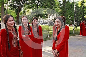Ashgabat, Turkmenistan - May 25, 2017: Group of smiling female s