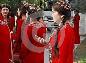 Ashgabat, Turkmenistan - May 25, 2017: Group of students in na
